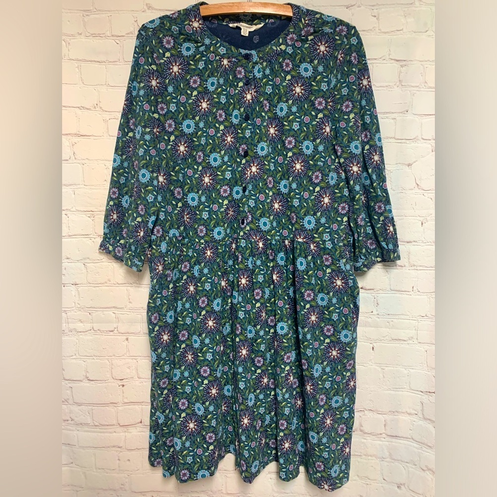 SeaSalt Cornwall Organic Cotton Floral Green Dress Size 10 Petite​